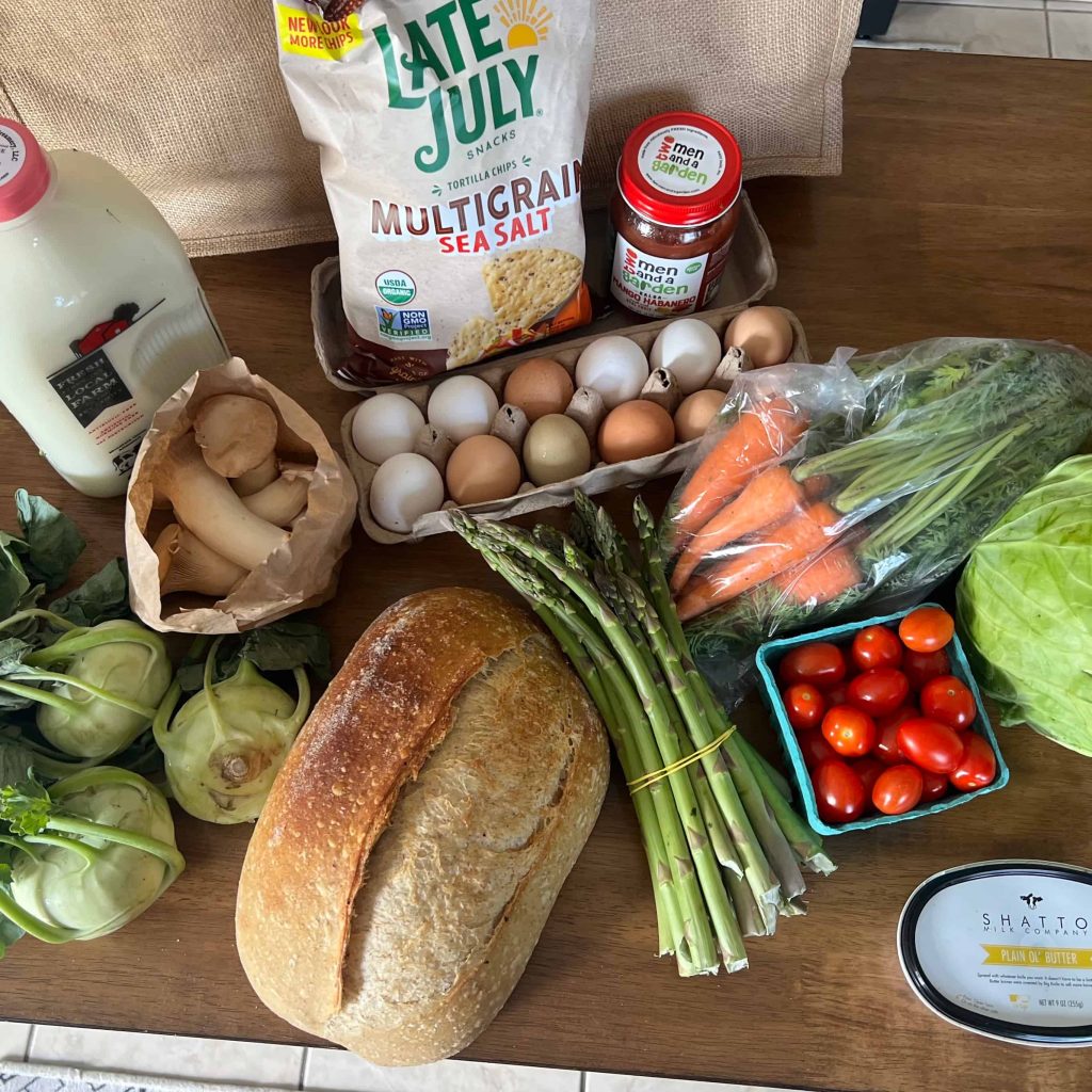 Contents of Local CSA Food Bag displayed